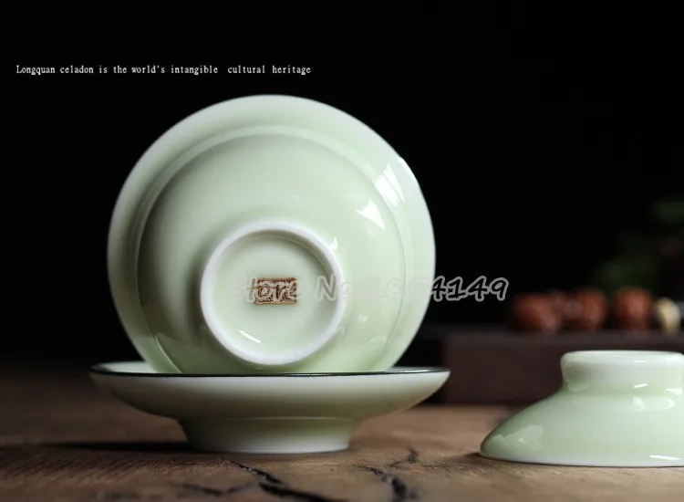 Китайский Longquan Celadon Gaiwan Китай Чай чашки и блюдца Чай ковша 130 мл национальным уровне мастер служить Чай чашки фарфор Чай горшок