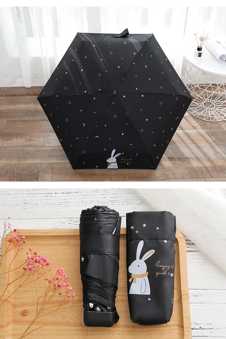 Модные мини Женский Зонт пять складной животных Стиль черное покрытие путешествий зонт дождь Для мужчин брендовая легкая карман девочек зонтик