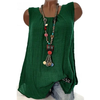 

Summer Cotton Linen T shirt Women Vest Casual Sleeveless Tops lady Autumn Chic T-Shirts O-neck Loose Plus Size 5XL Camisas mujer
