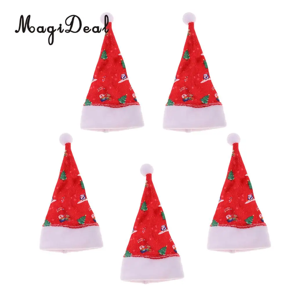 5 Pieces Mini Printed Santa Claus Hats Christmas Decoration for 30cm Barbie Dolls Accs