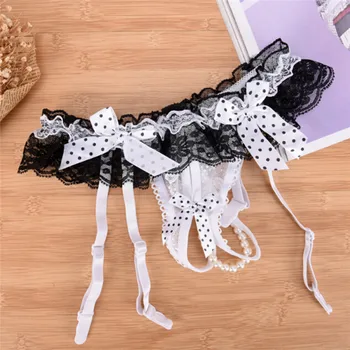 

Sexy Garter Belt for Stocking Black Lace Suspender Belts Women Open Crotch Pearl Panties Bow Lingerie Garters