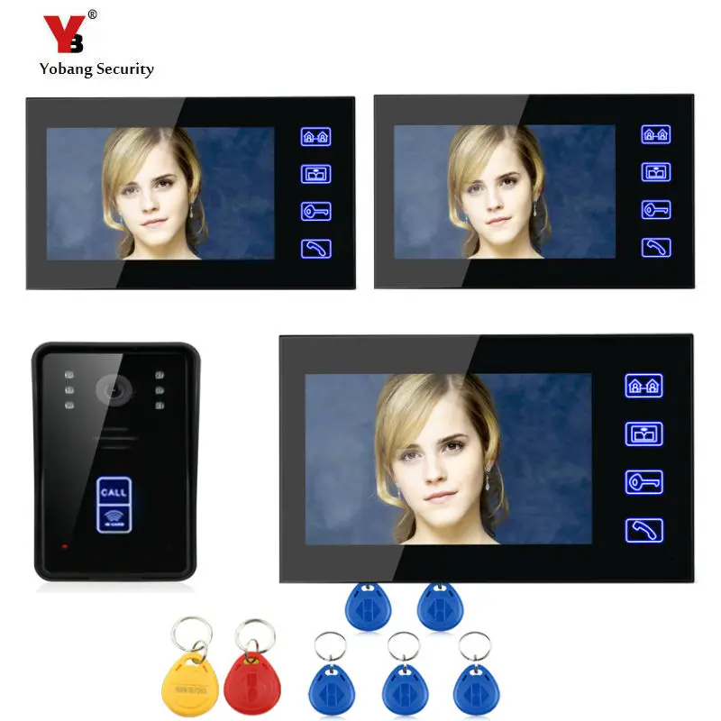 Yobang Security 7 inch touch keypad Video doorbell with RFID keyfobs Hands-free Video Intercom Video Door Camera Free shipping