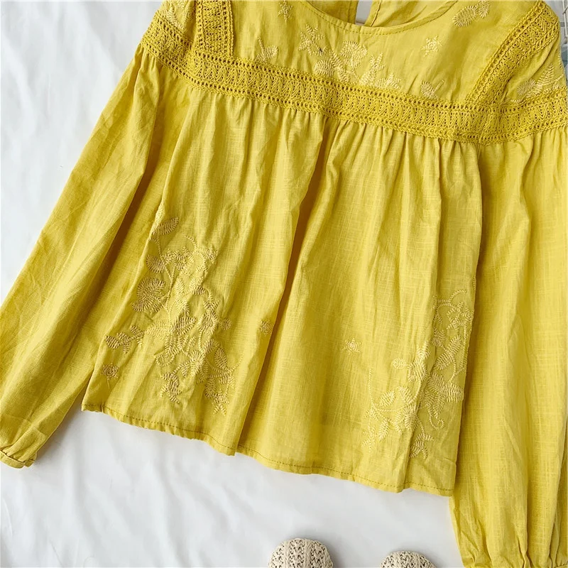 Neploe/, весенне-летняя винтажная женская блузка с длинными рукавами, однотонные Рабочие Рубашки хлопчатобумажные женские топы, повседневные свободные блузы