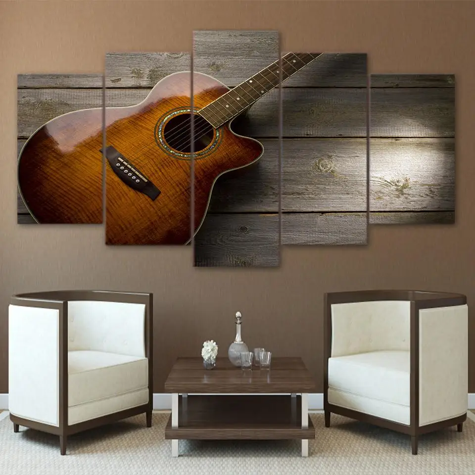 HD print 5pcs Artistic Classic Guitar canvas wall art Painting modern