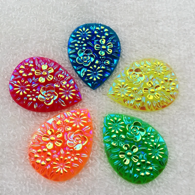 

Mix 5PCS 30*40mm AB Resin Drop Flower Rhinestone Wedding Buttons Diy strass Craft A49A