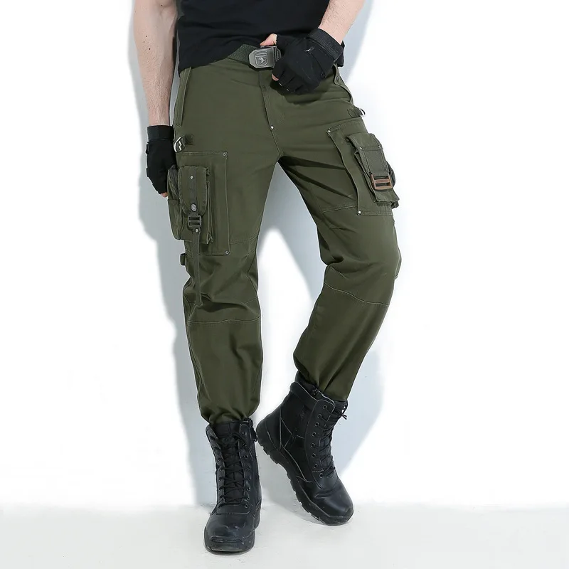 Комбинезоны Для Мужчин Армия Костюмы Тактические Брюки Военная наколенники мужской US армейские Jogger камуфляжные армейские Стиль повседневные брюки из хлопка - Цвет: Армейский зеленый