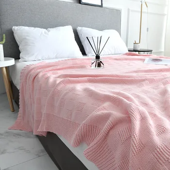 

Soft Pink Gray Knitted Blanket on for Sofa Couch Travel/Bed Cover /Car Decorative Portable Plaid Aircondition Bedspread Throw