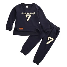 2PCS Autumn Winter Toddler Kids Baby Boys Outfits Number Long Sleeve Shirt Tops +Long Pants Kid Cotton Clothes Set