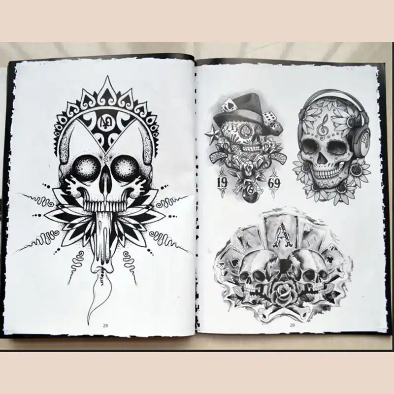 Hot Sale 76 Pages A4 Sketch Selected Skull Tattoo Books Design Flash Book Tattoo Art Supplies