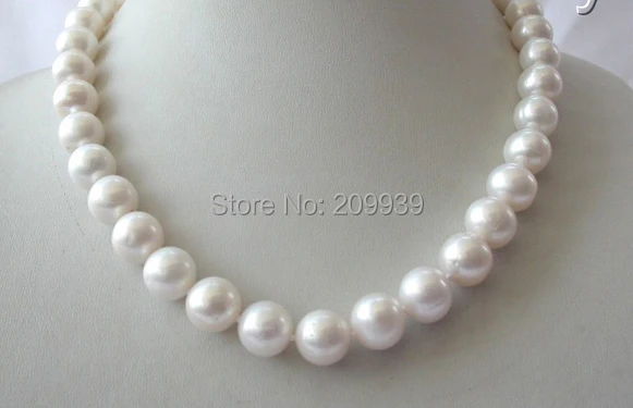 

huij 004071 stunning big 11-12mm round white freshwater cultured pearl necklace