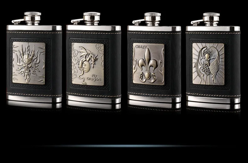 

black leather metal 4oz hip flask Camping Whisky Liquor Bottles Alcohol Bottle portable Stainless Steel FLASK flagon wine pot