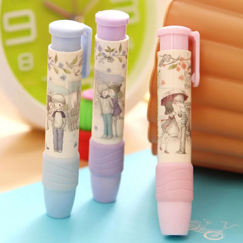 

1pcs Cute Pen Shape Eraser Rubber Gift Stationery Kid Gift Toy School Supplies For Child Prizes 3 Colors
