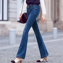 Новые модные длинные джинсы брюки для женщин расклешенные брюки плюс размер 24-31 размер джинсовые летние стрейч Skynni джинсы