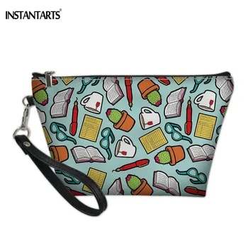 

INSTANTARTS Book Club Colorful Patterns Women Cosmetic Bags Zipper Waterproof Make Up Handbags for Girls Storage Bags with Strap