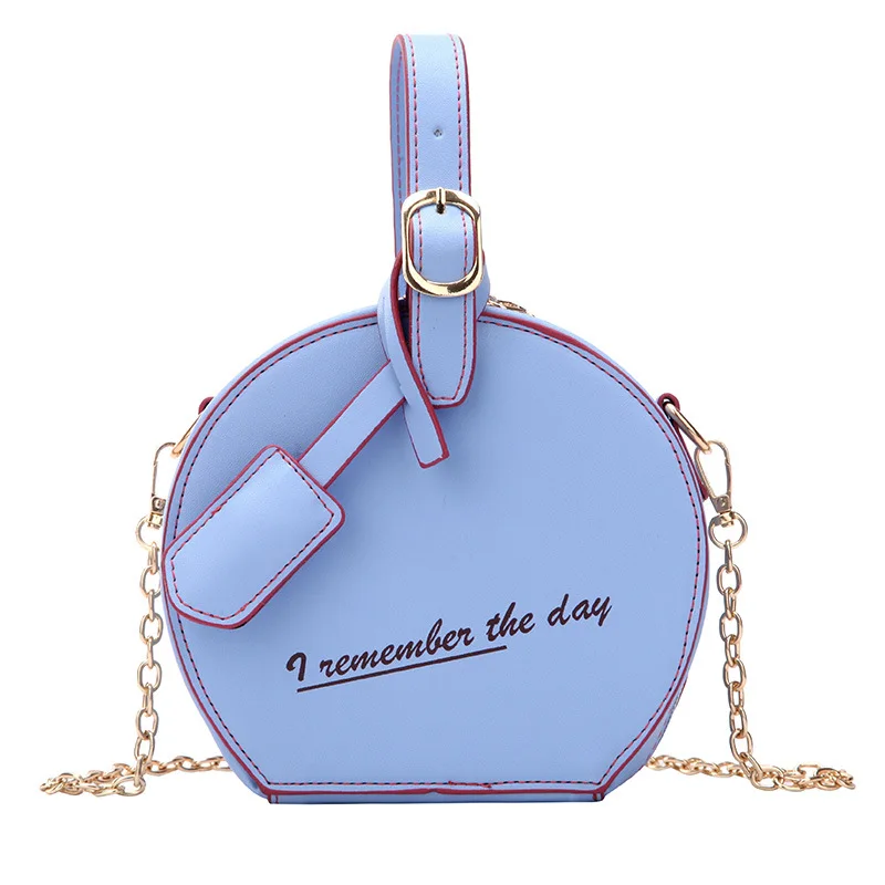 

Hot Selling Round Single Shoulder Bag PU Handbag with Golden Chain Strap for Women Girls -B5