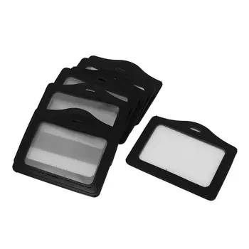 

Faux Leather Horizontal Name Tag ID Work Badge Card Holder 10pcs Black