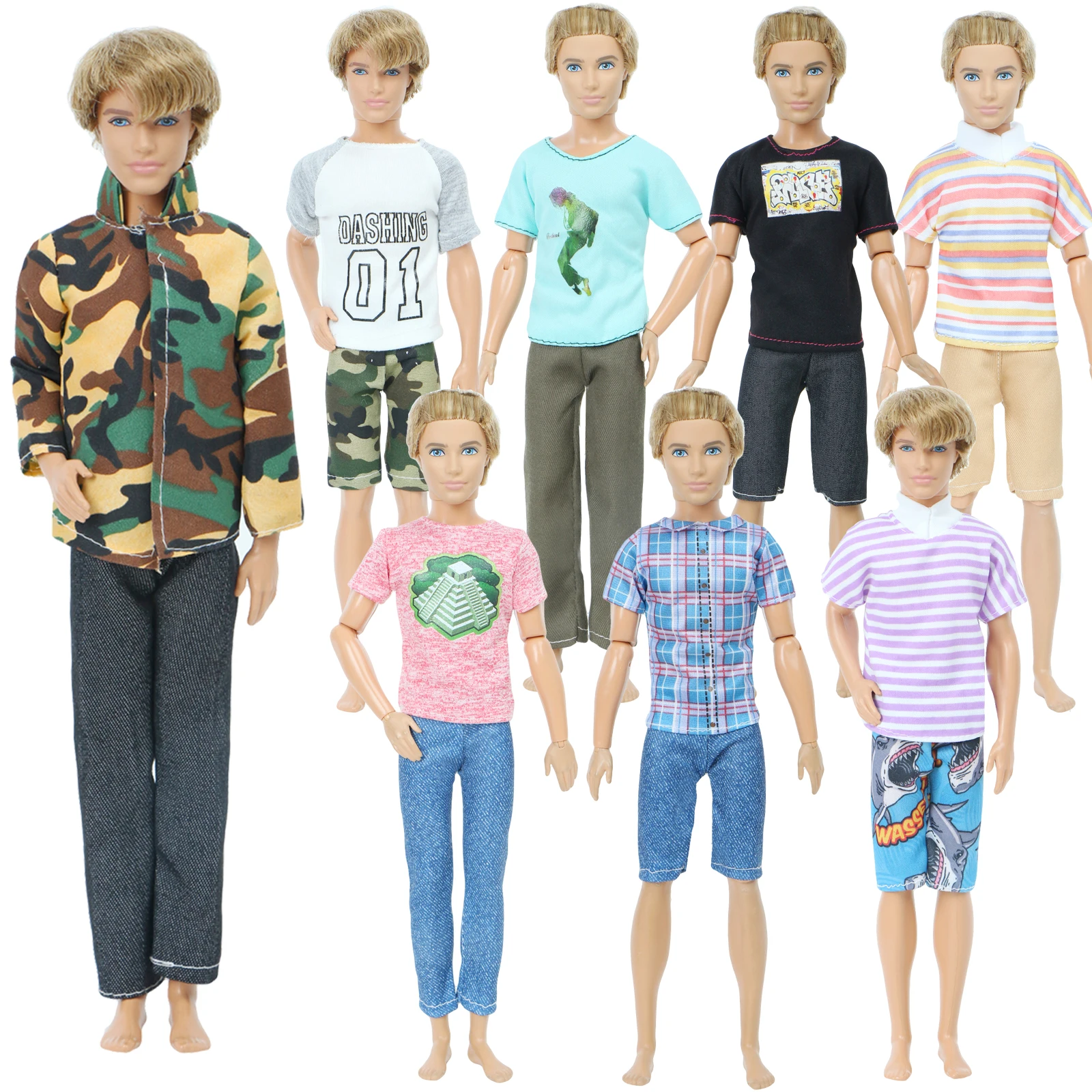 

Fashion 1 Set Casual Wear Mix Styles Men Outfits T-shirt Battle Fatigues Shorts Pants Trousers Clothes for Barbie Doll Ken