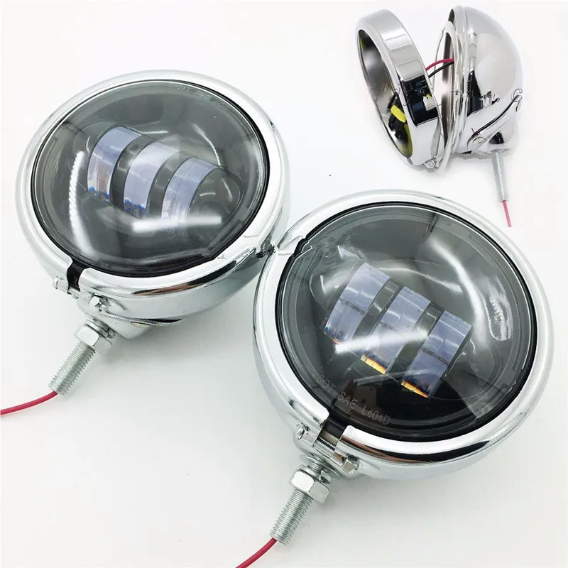 Fog light and Housing ONLY Kevariy Motorcycle Chrome 4-1/2 LED Fog Passing Lamp with 4.5 Inch Auxiliary Spot Light Housing Bucket， 