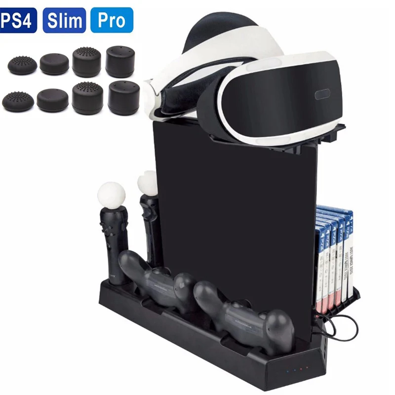 Для PS4/PS4 Slim/PS4 Pro PS Move VR стекло вертикальная подставка охлаждающий вентилятор контроллер Зарядное устройство Док-станция CD витрина для хранения мульти