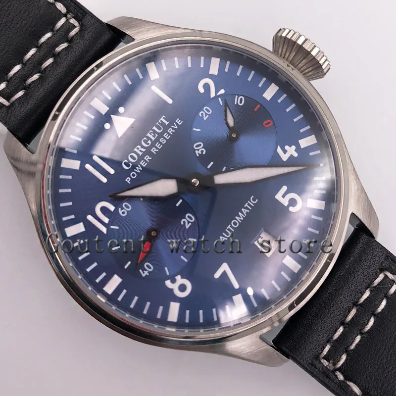 Corgeut 42 мм новые Seiko кинетические автоматические часы с синим циферблатом