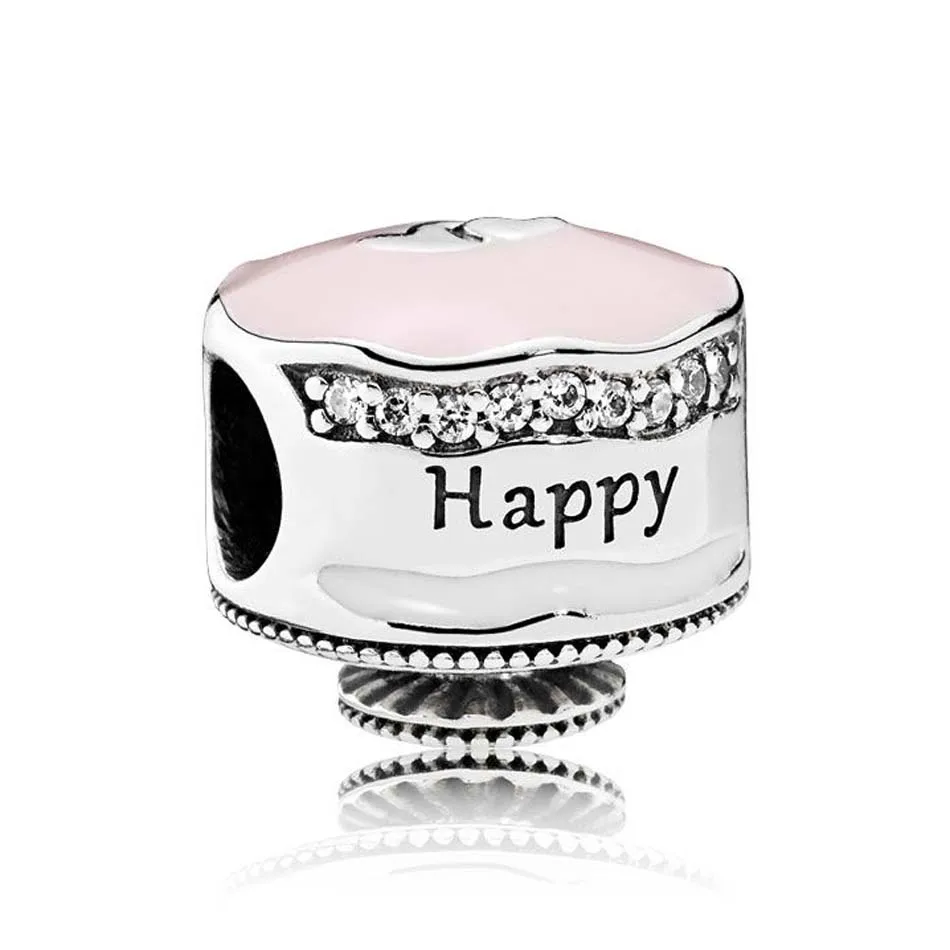 

Authentic S925 Sterling Silver DIY Jewelry Happy Birthday Cake Charms fit Pandora Bracelet Bangle Mixed Enamel & Clear CZ