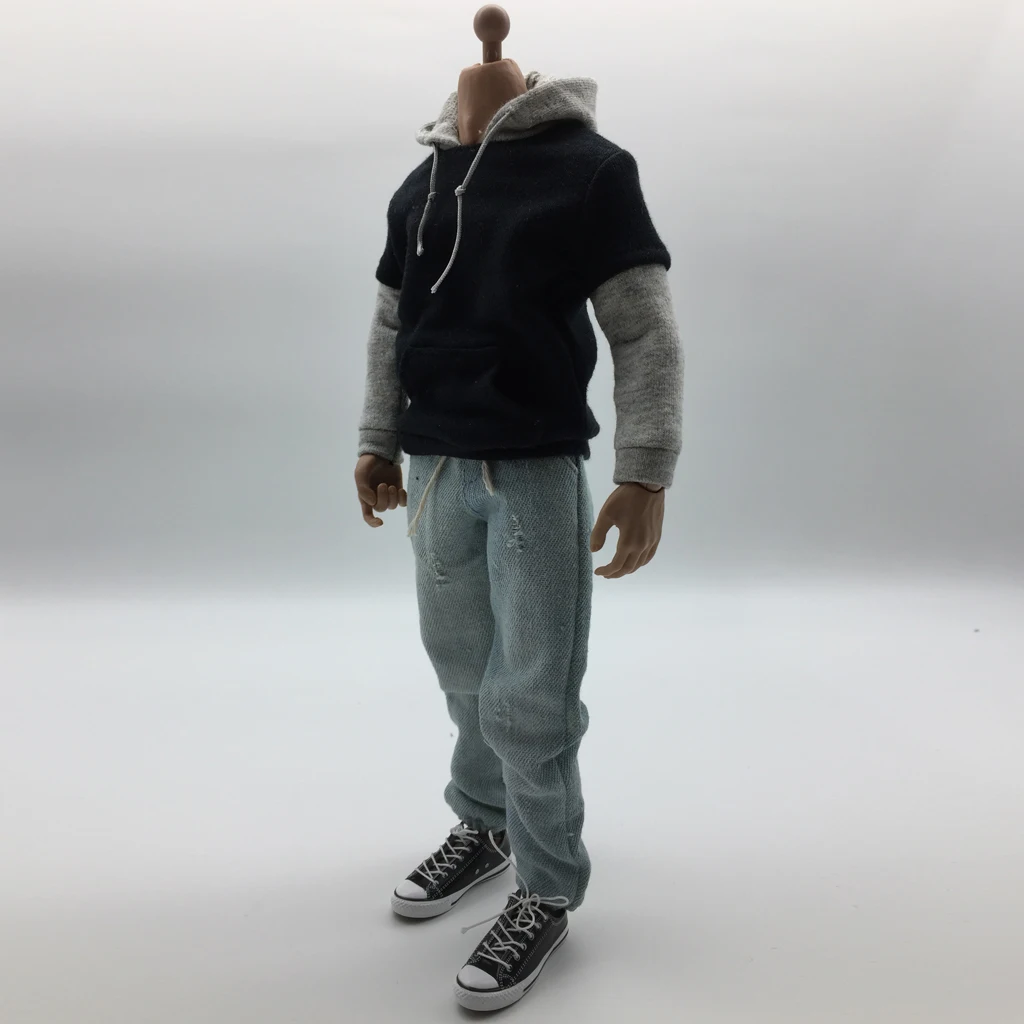 1/6 Men Long Sleeve Hoodie Denim Jeans  Canvas Shoes &Vest & Underwear Set for 12inch Action Figure Accessories