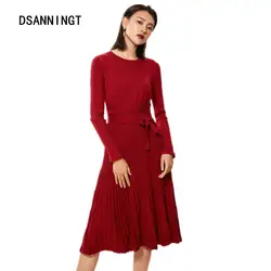 2018 новое осенне-зимнее кашемировое платье женский пояс с круглым вырезом платье свитер с длинным рукавом пуловер платье Женское Vestidos de Festa
