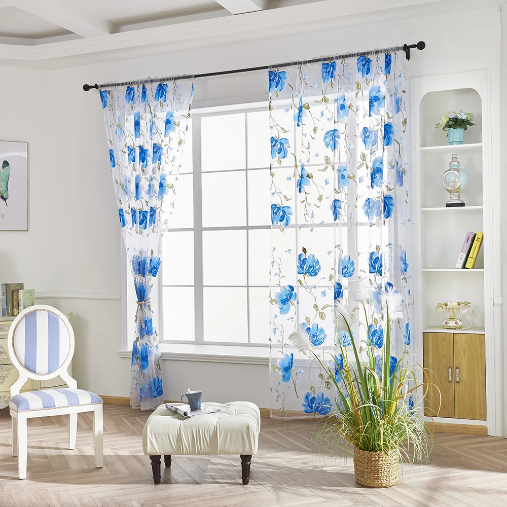 

1pc Ink Painting Window Curtain Sheer For Bedroom Drape Panel Sheer Scarf Valances Tulle Fabric Curtain Living Room Modern