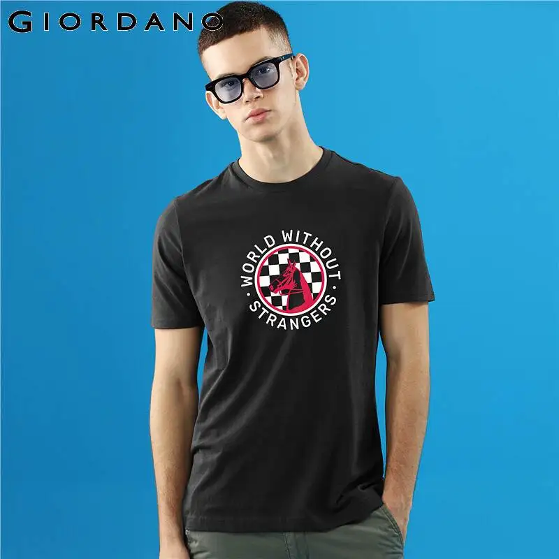 Giordano Мужская футболка мужская с принтом круглая клетчатая графическая буквами
