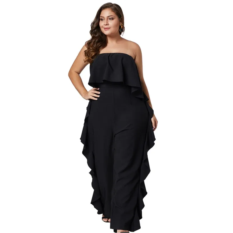 

Zmvkgsoa Wide Leg Pants Jumpsuit Women Romper Office Ladies Work Overalls Off Shoulder Ruffles 5XL Plus Size Jumpsuits Y64465
