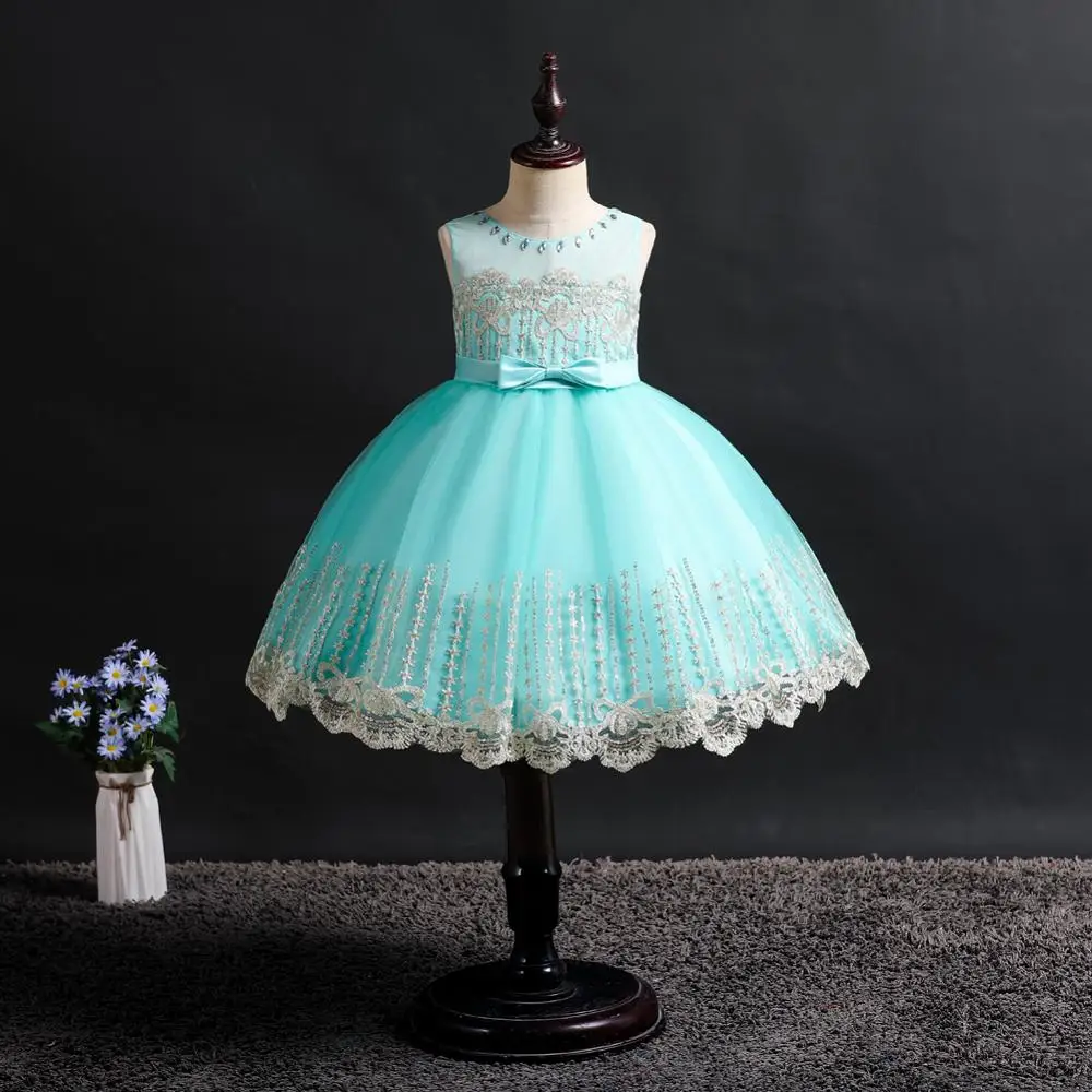 

baby girl clothes party dress for kids girl Gemstone decoration Sleeveless Embroidery Wedding presiding tutu dress