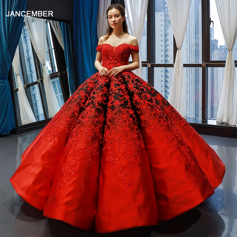 

J66842 jancember red wedding party dresses women evening prom dress swollen ball gown floor length vestidos de fiesta de noche