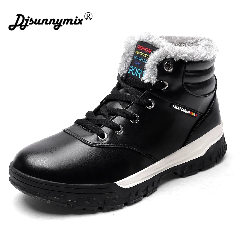 

Men boots winter snow boots high top mens fur plush casual shoes lace up ankle boots outdoor sneakers Plus size 39-48