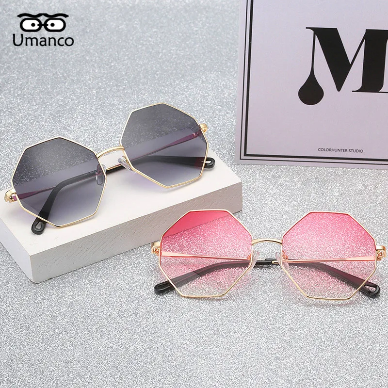 Ослепительные градиентные солнцезащитные очки Umanco, Полигональная металлическая оправа, женские и мужские солнцезащитные очки, сильные оттенки, зеркальные очки для вождения
