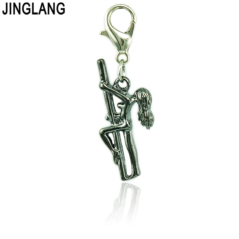 

JINGLANG Charm With Lobster Clasp Dangle Retro Standing Pole Dancing Girls Pendants DIY Charms For Jewelry Making Accessories