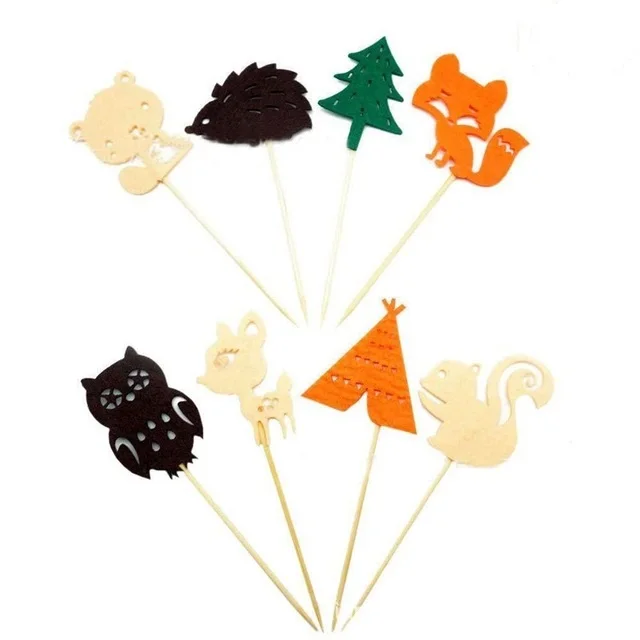 

8pcs Woodland Hedgehog Fox Owl Tree Jungle Forest Animal Cupcake Toppers for Kid's Birthday Party Decorations Dessert supplies