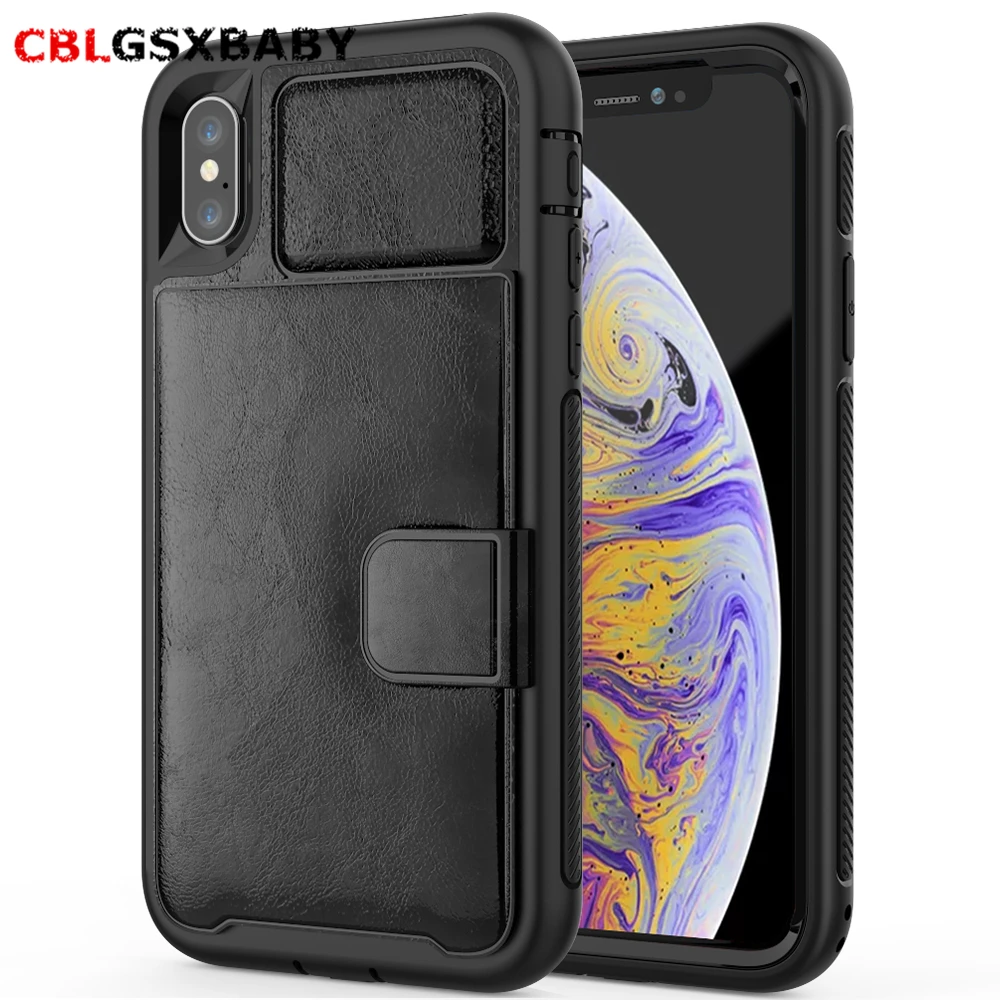 

2018 NEW PC+TPU+PU Leather Case for iPhone 11 Pro Max multi card holders case for iPhone 8 7 6 6S Plus X XS Max XR phone case