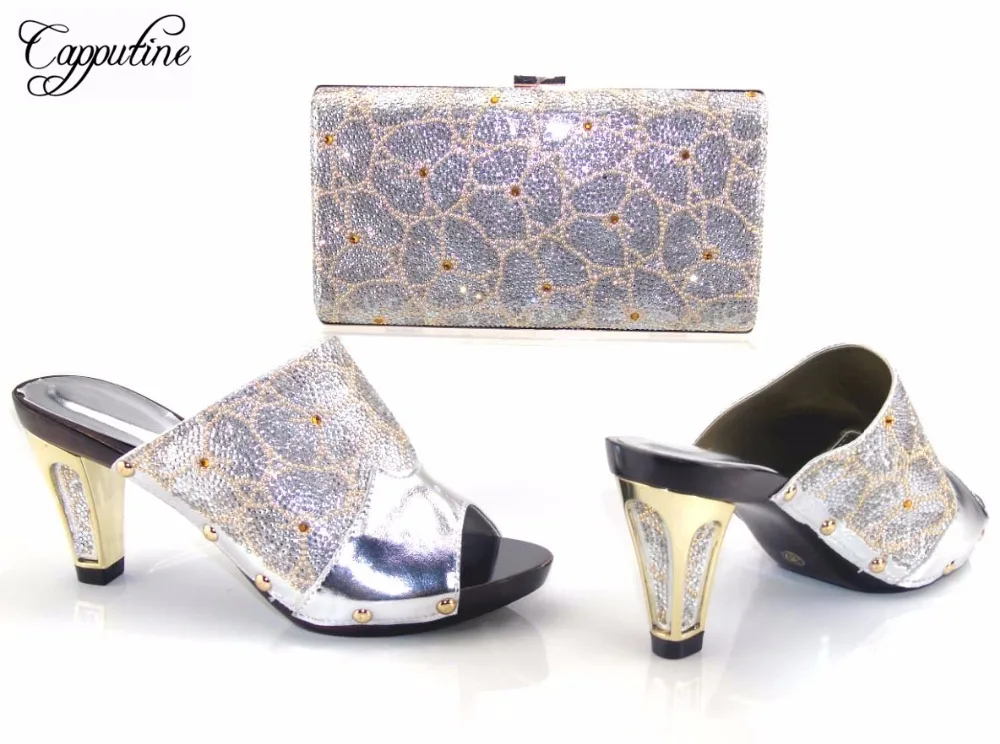 

Graceful silver high heel party shoes and purse bag set for fashion lady TYS17-42, heel heigh 9cm, 5 color for sale