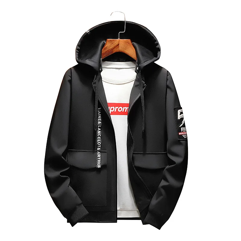 Новинка весна осень 2020 Мужская однотонная куртка с капюшоном большой размер