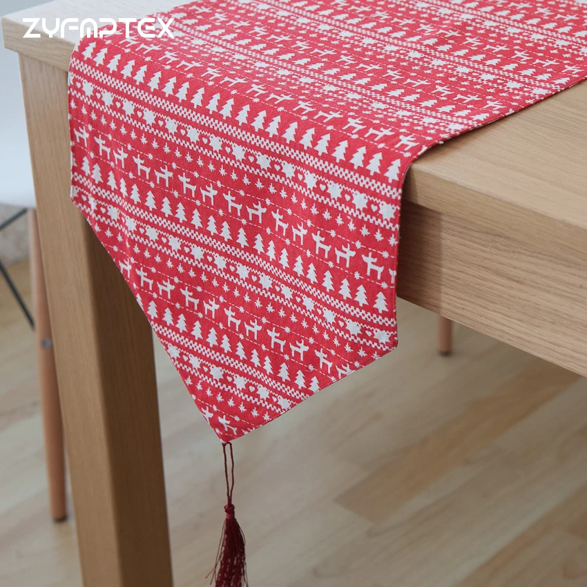 ZYFMPTEX Table Runners Modern Red Christmas Elements Cotton Linen
