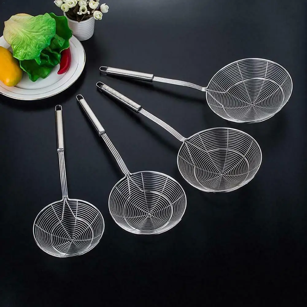 

Stainless Steel Colander Pasta Filter French Fries Frying Tool Rustproof Long Handle Filter Round Skimmer Kitchen Accessories