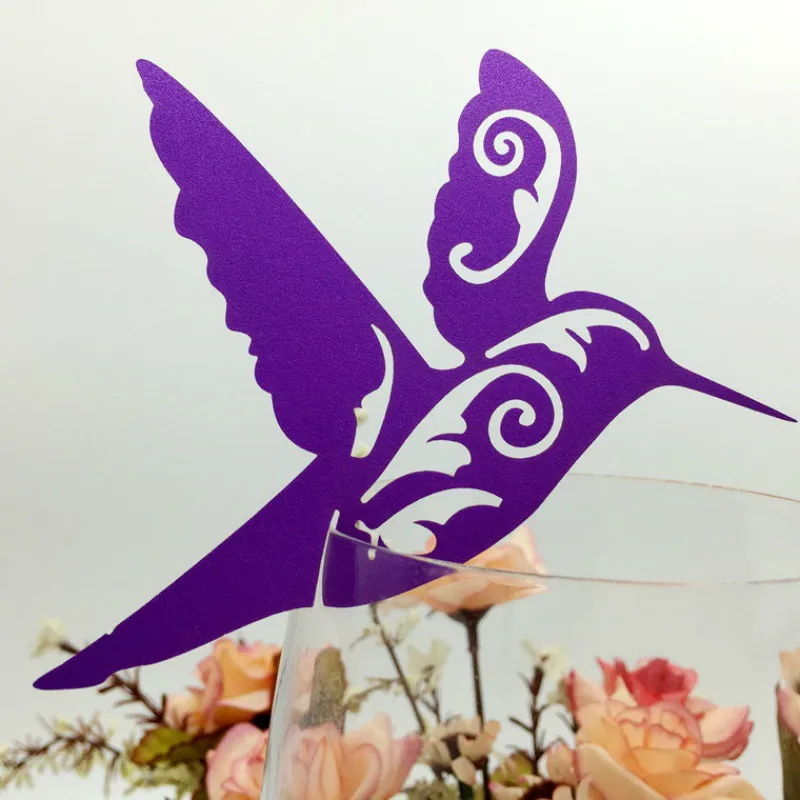 Creative 100 Pcs Hollow Card Bird Paper Guest Seat Card Cup Card Wine Glass Card Party Meet Shower Wedding Decorations  (3)