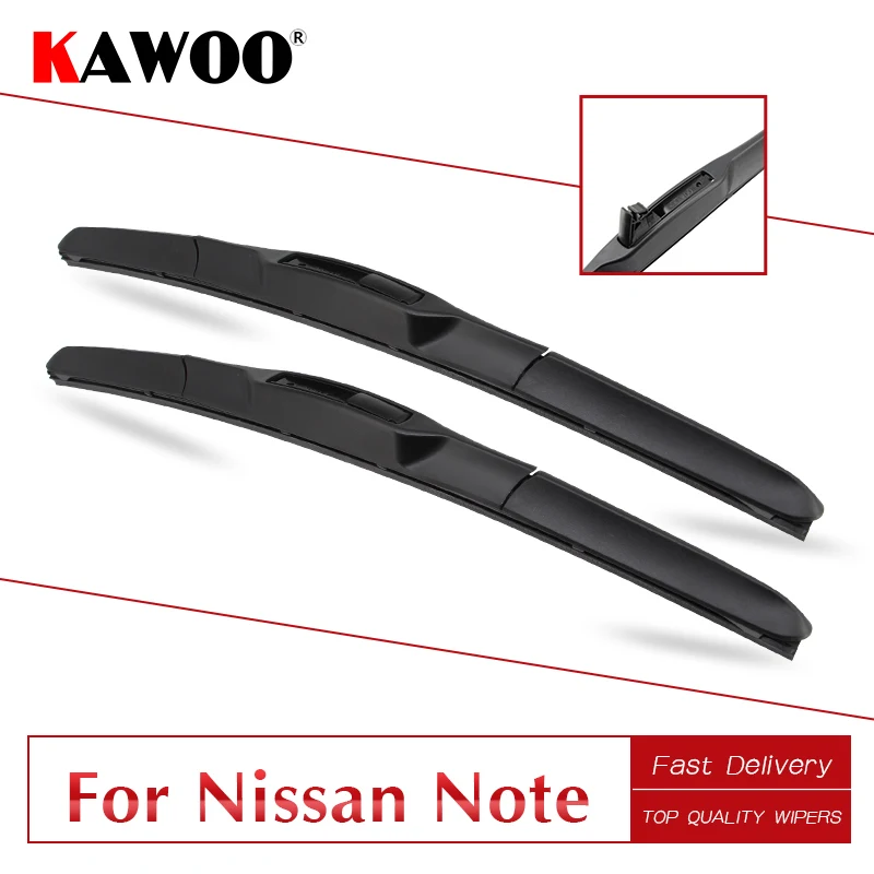 KAWOO For Nissan Note Car Soft Rubber Wipers Blades Fit U Hook Arm 2006 2007 2008 2009 2010 2011 2012 2013