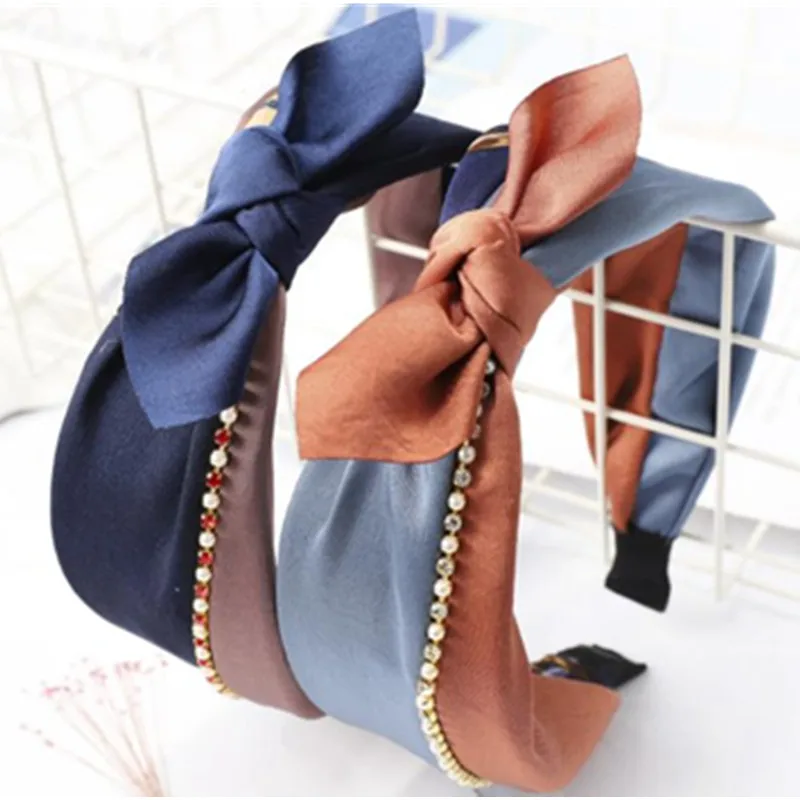 

Elegant Bow Hairband Headband for Women Crystal Pearls Headband Color Blocking Fabric Head Hoop Girls Lovely Bow Hair Headband