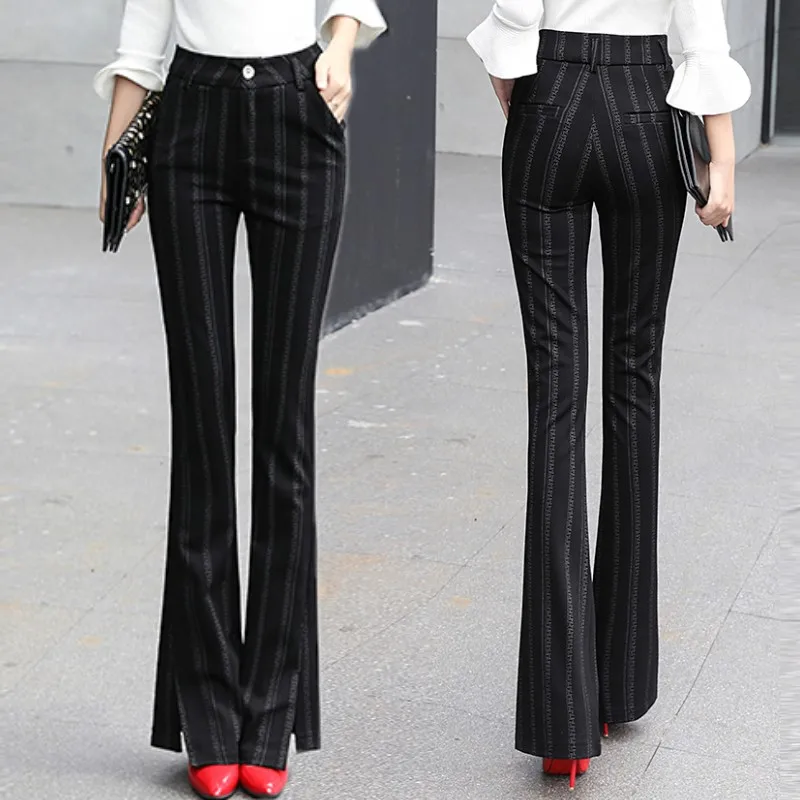Automne Cloche Pantalon Verticales 2 Rayures Haute Bas Fendus Femelle Micro Taille 1 Minceur Mince Nouvelle Pantalons nxYRnIpTW