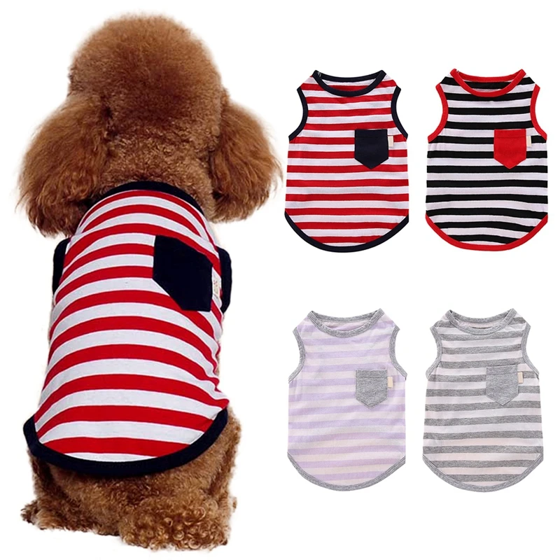 

Cartoon Stripe Pet Dog Summer Vest Clothes Cat Shirt T-shirt Cotton Pet Clothing Costume For Small Dogs Yorkshire Chihuahua
