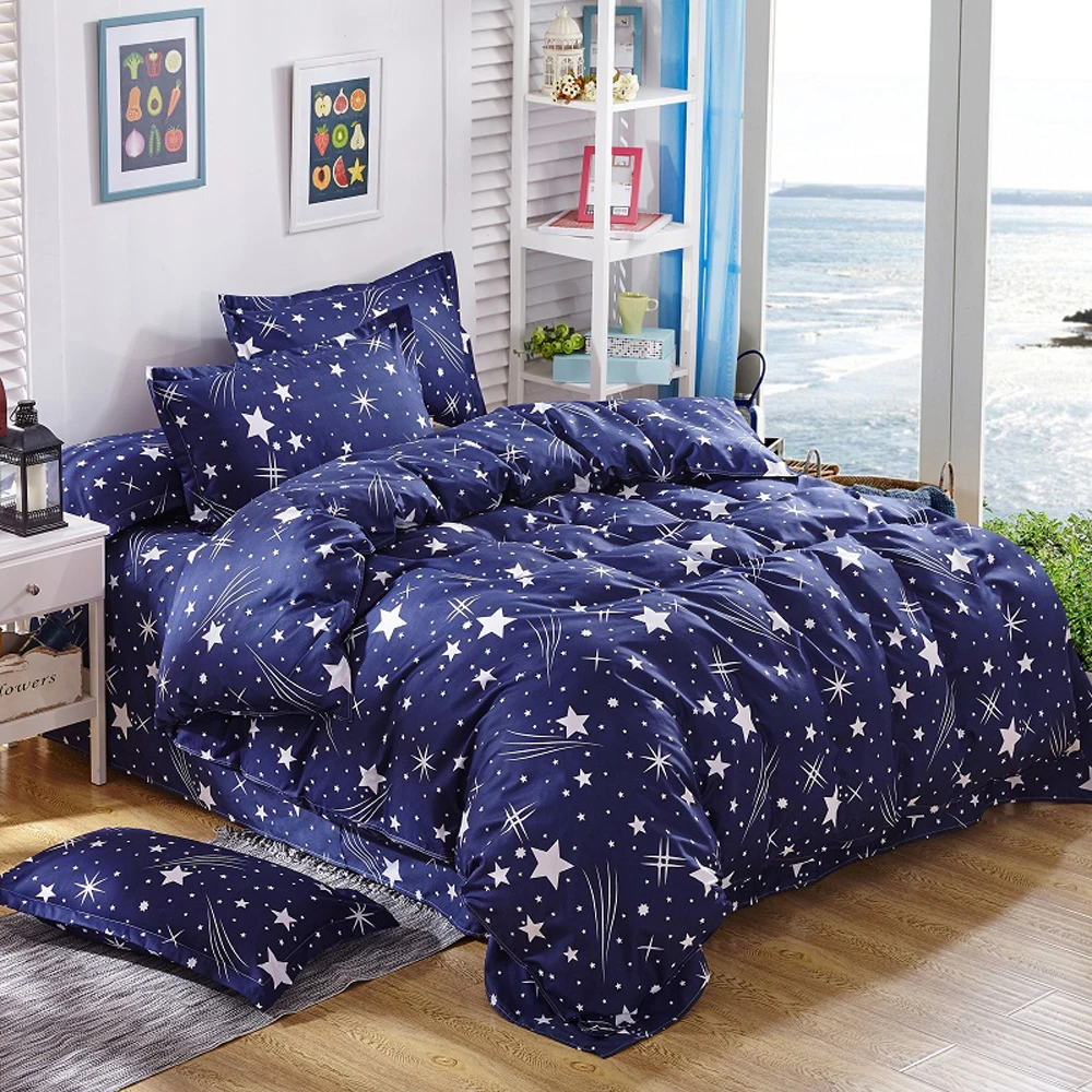 

PAPA&MIMA Dropshipping Blue Starry sky bedding set Branch bed line white Sheet Pillowcase Duvet Cover Sets Bedclothes set