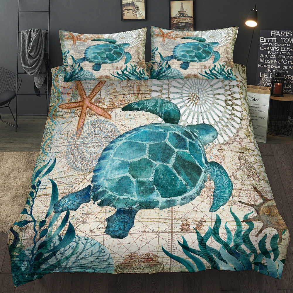Море Лошадь постельное белье с дельфинами король королева осьминог КИТ черепаха пододеяльник наволочка 3D цифровой домашний текстиль