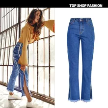 Женские свободные прямые джинсовые брюки с высокой талией, с двойной боковой молнией, расклешенные повседневные штаны, весна, женская одежда