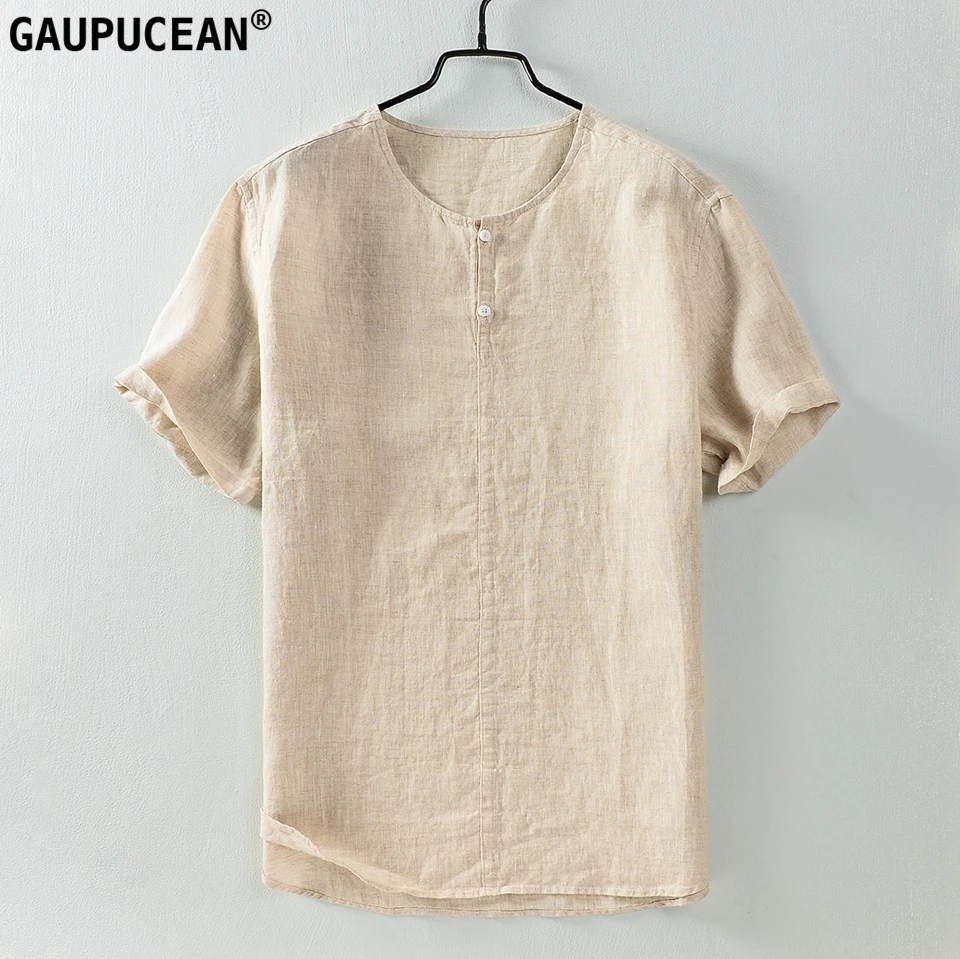 

100% Linen Cool Dry Fast Breathable Anti-static Anti-radiation Man T-shirt Quality Khaki Summer Flax Short Sleeve Men T Shirt